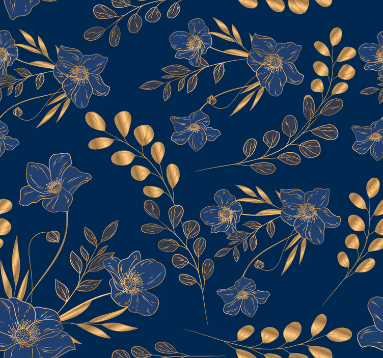 papel de parede Força Armada UK padrão de flores douradas - TenStickers