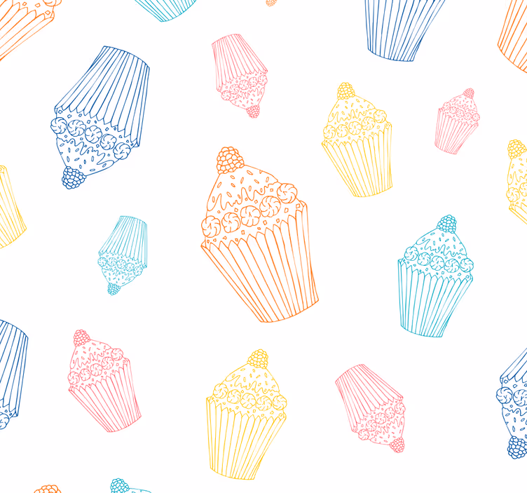 papel de parede para cozinha esboços de cupcake - TenStickers