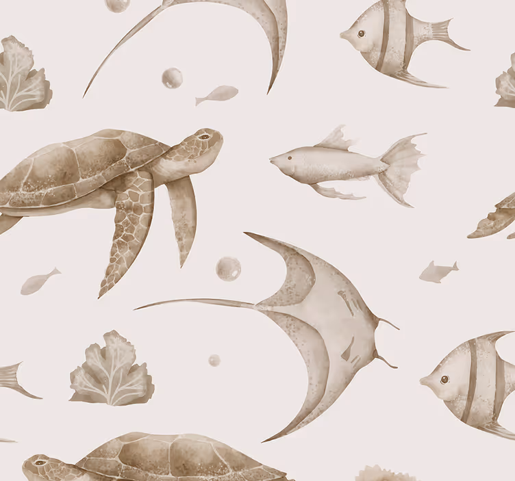 papel de parede quarto de bebé padrão de oceano bege - TenStickers