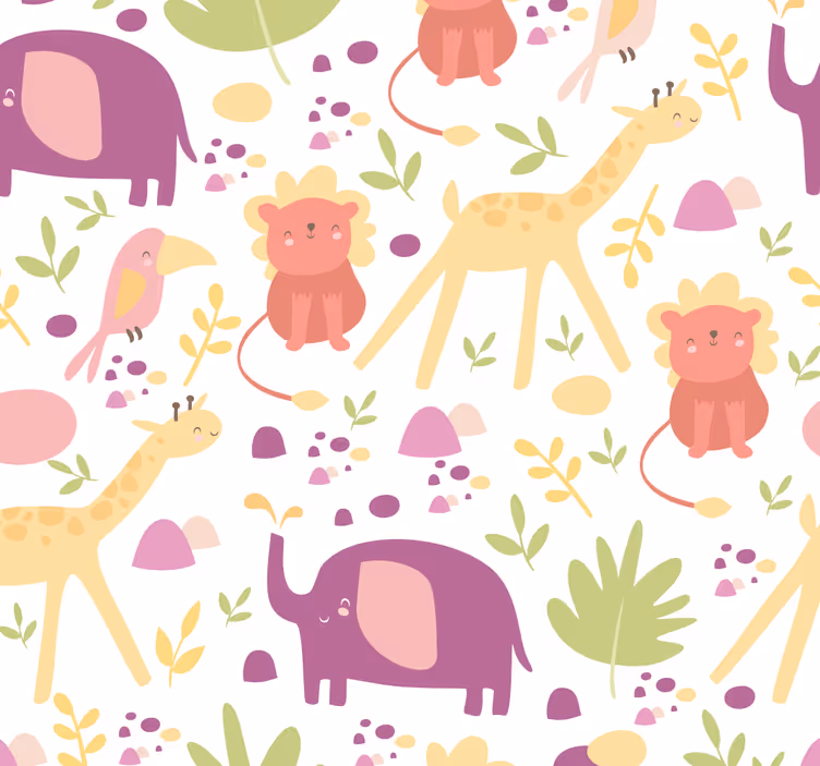 papel de parede quarto de bebé animais felizes pastel - TenStickers