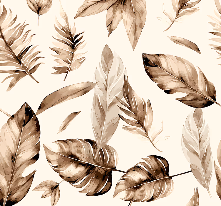 Papel de parede folhas padrão bege - TenStickers