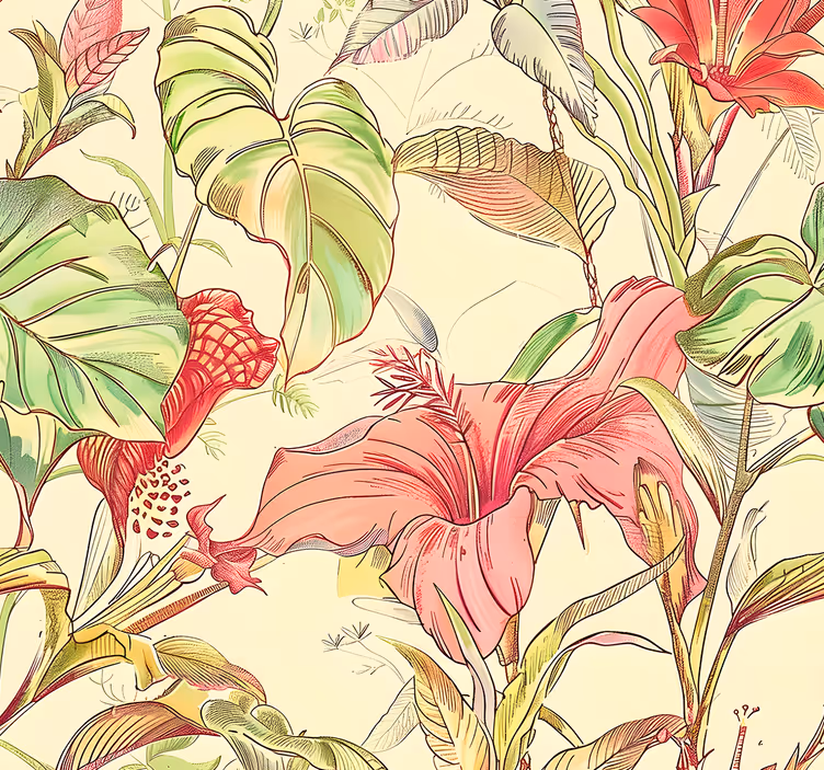Papel de parede folhas padrão de flores inglesas - TenStickers