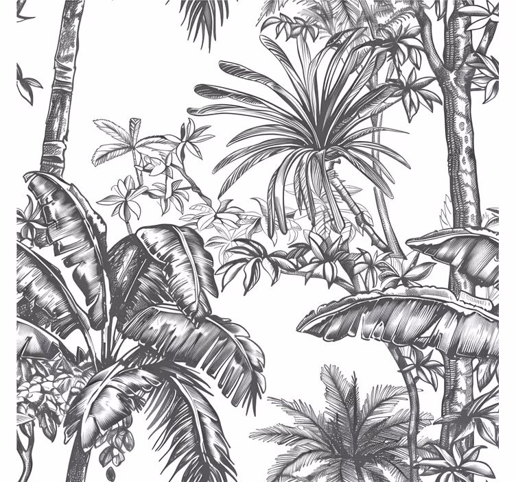 Papel de parede cabeceira padrão de floresta tropical cinza - TenStickers