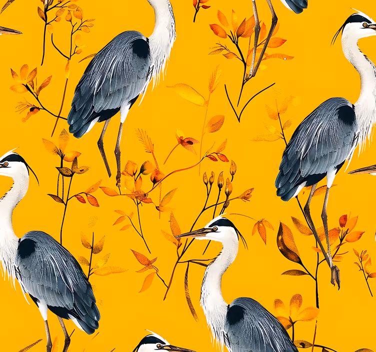 papel de parede amarelo padrão de garças - TenStickers
