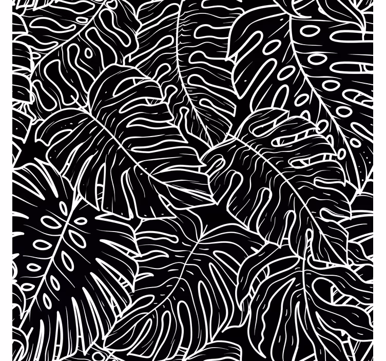 papel de parede preto folhas grandes - TenStickers