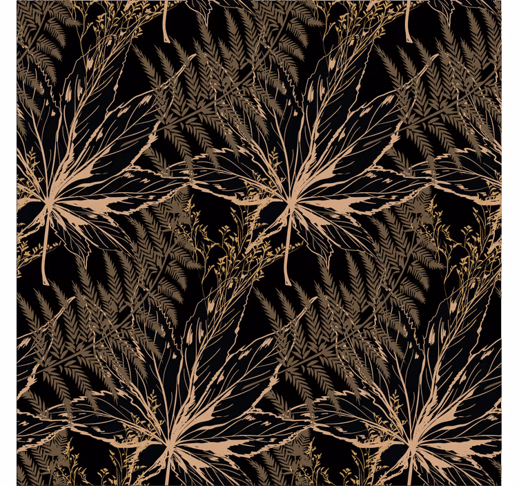 papel de parede preto grandes folhas douradas - TenStickers