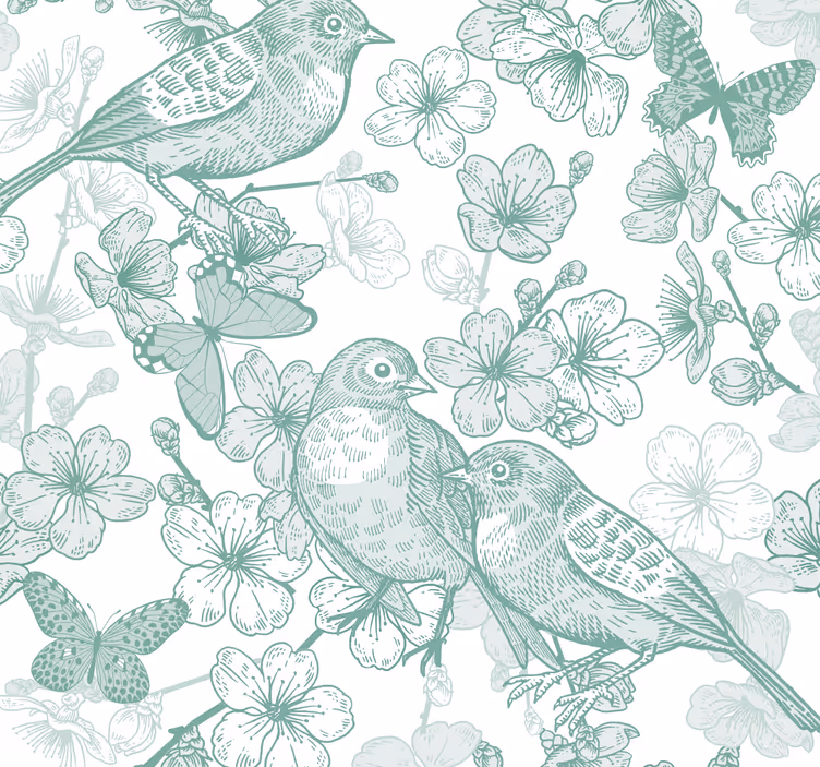 Papel de parede pássaros motivo floral aviário - TenStickers