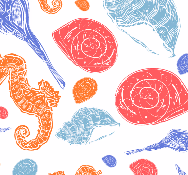 Papel de parede peixes padrão de concha de cavalo marinho - TenStickers