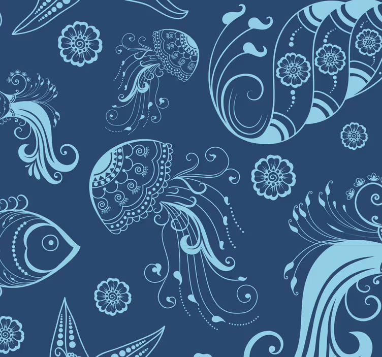 Papel de parede peixes motivos de esboço marinho - TenStickers