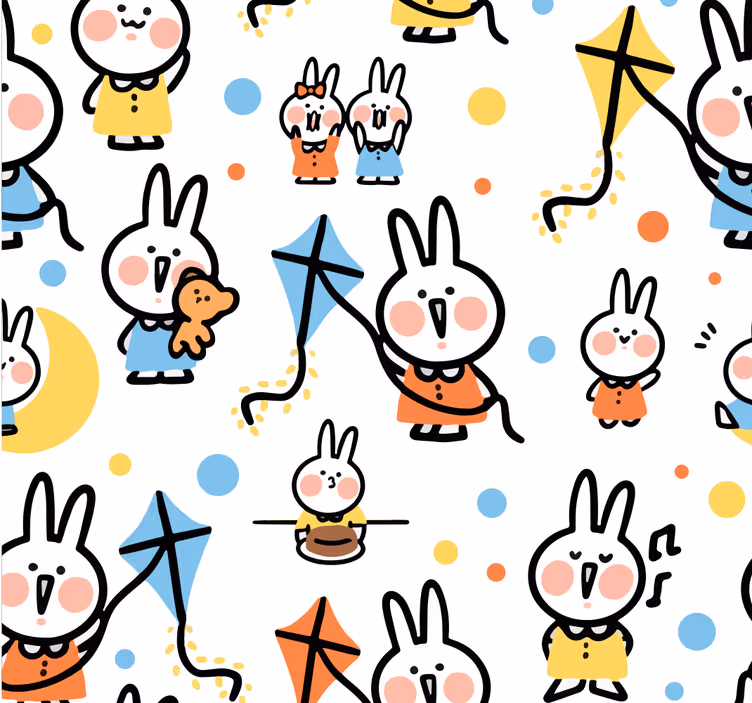 papel de parede animais coelhos com pipas - TenStickers