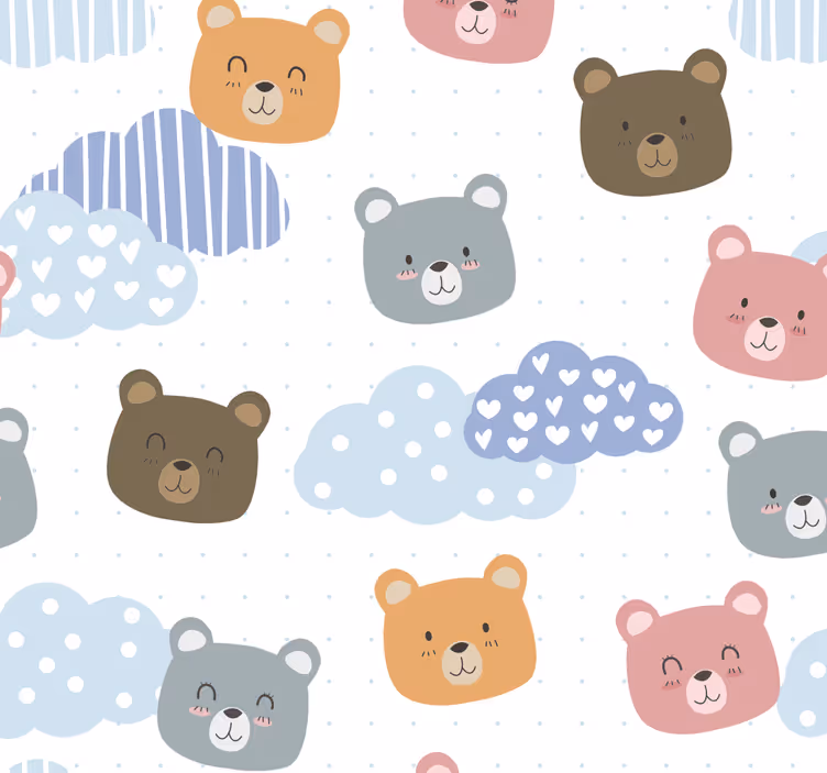 Papel de parede gatos desenhos animados carregam nuvens - TenStickers