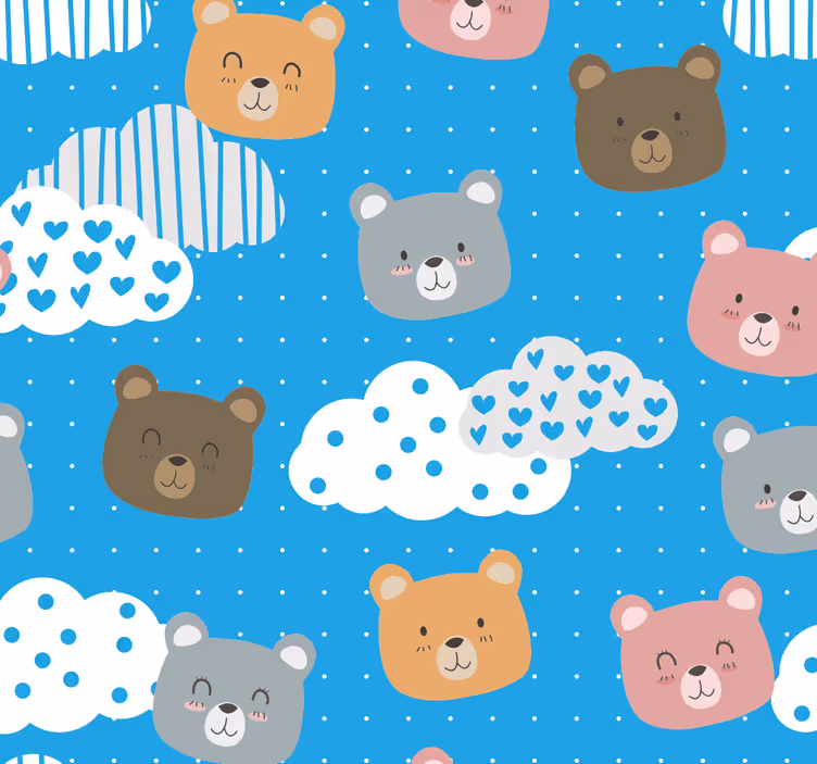 Papel de parede gatos padrão de paisagem de nuvem de urso - TenStickers