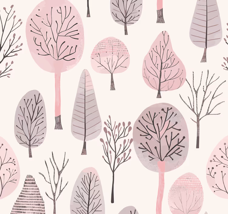 papel de parede rosa árvores nórdicas - TenStickers