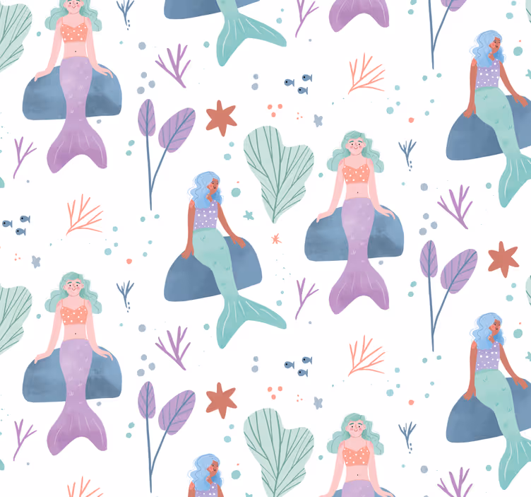 papel de parede infantil fantasia de sereia - TenStickers