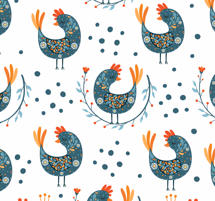 papel de parede animais motivo folclórico de galo - TenStickers