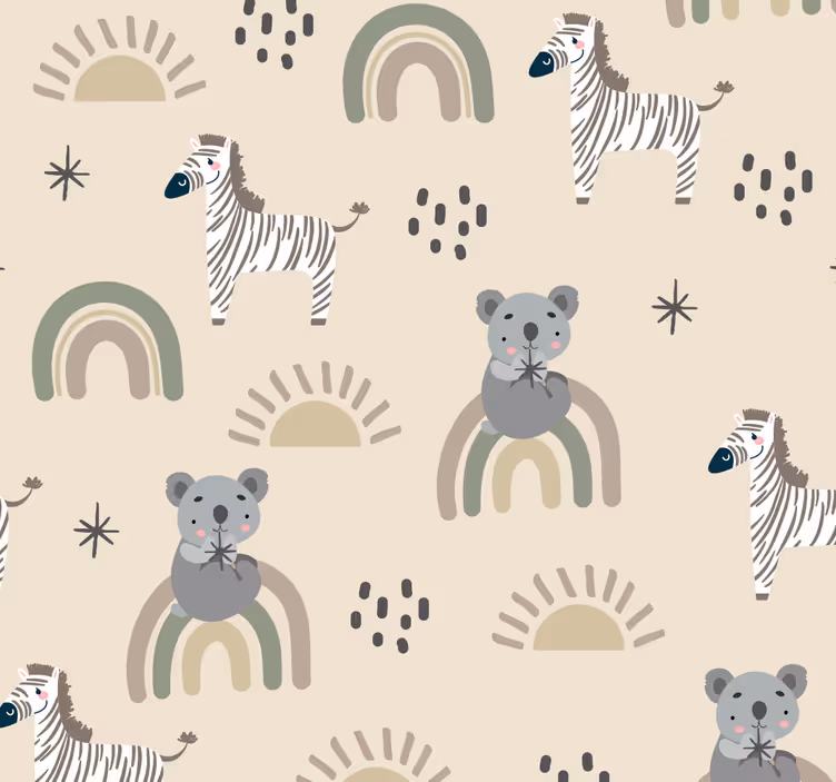 Papel de parede animais padrão infantil bege e cinza - TenStickers