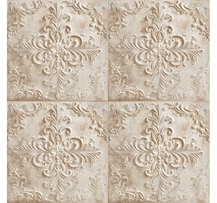 papel de parede barroco azulejos bege - TenStickers