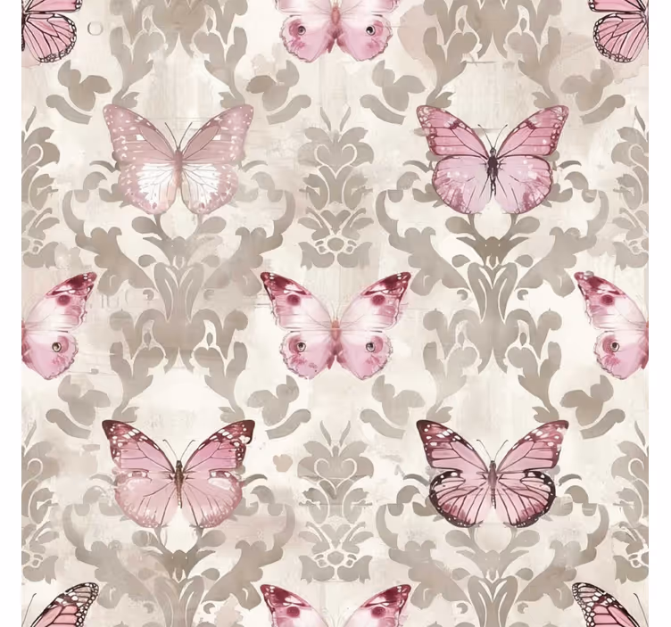 papel de parede barroco padrão de borboletas rosa - TenStickers