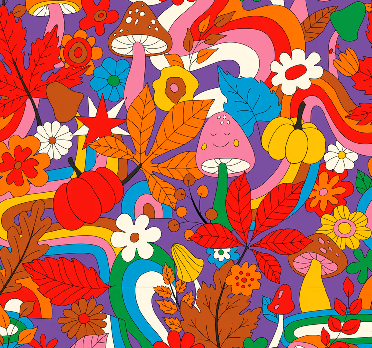 papel de parede floral psicodélico colorido - TenStickers