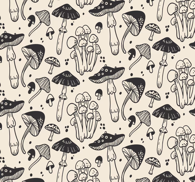 papel de parede sala cogumelos em fundo bege - TenStickers