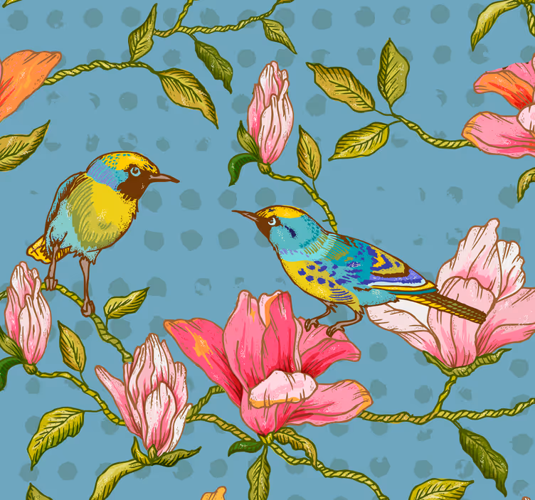 papel de parede floral Pássaros amarelos com flores - TenStickers