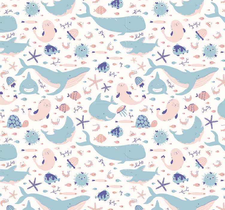 papel de parede de animais Tubarões azul claro e escuro - TenStickers