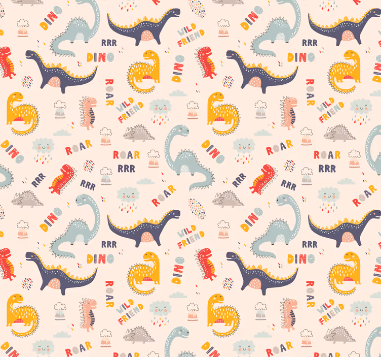 papel de parede infantil Dinossauros coloridos com nomes - TenStickers