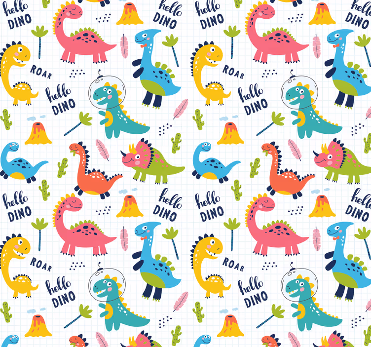 papel de parede para quarto Padrão de dinossauro fofo - TenStickers
