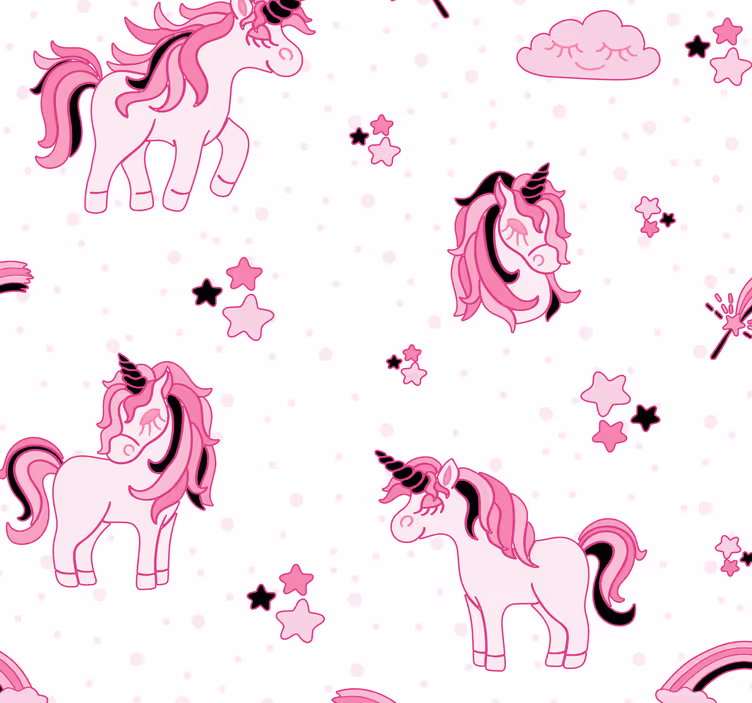 papel de parede infantil Mundo do unicórnio estilo doodle - TenStickers