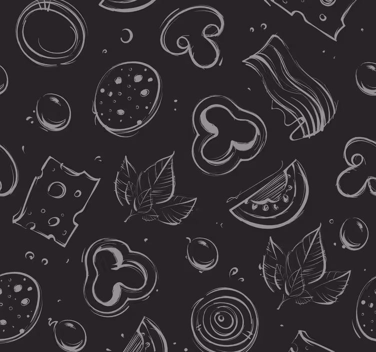 papel de parede para cozinha Ingrediente de pizza preto - TenStickers