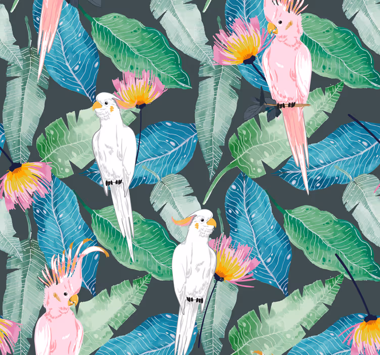 Papel de parede pássaros tropicais e folhas - TenStickers