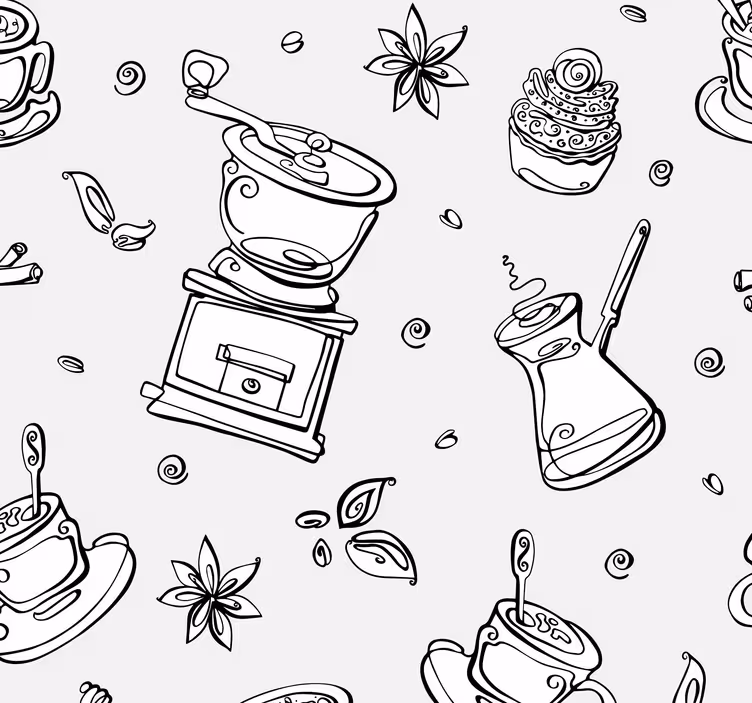 papel de parede para cozinha Esboço de café quente - TenStickers