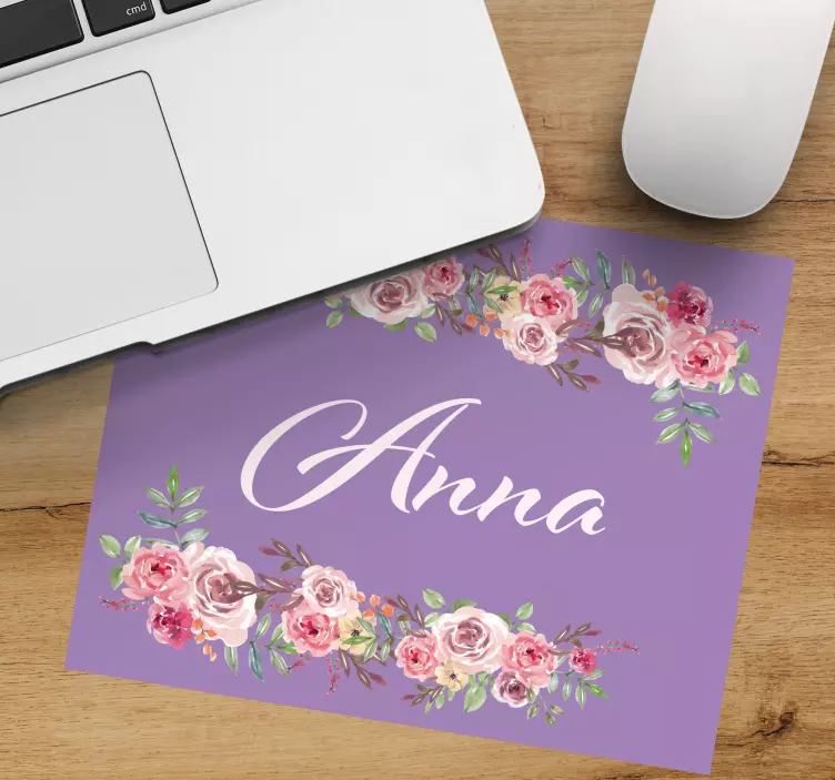 Mouse pad com nome acento floral personalizado - TenStickers