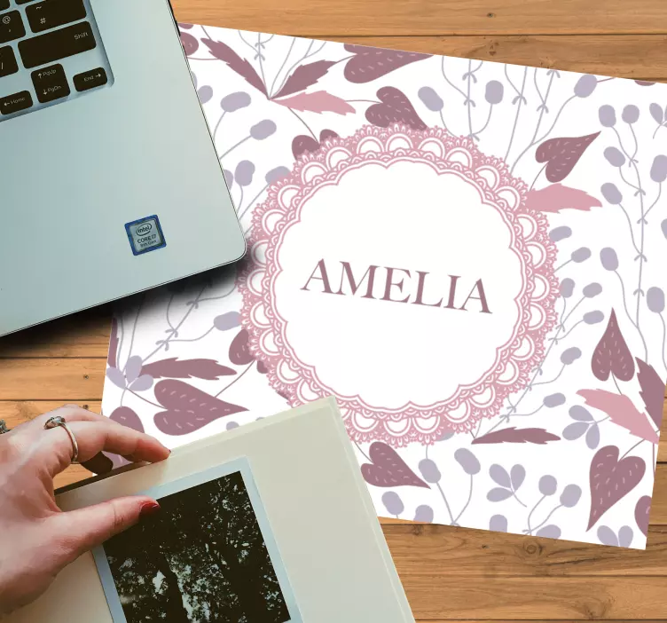 Mouse pad com nome arranjo floral personalizado - TenStickers