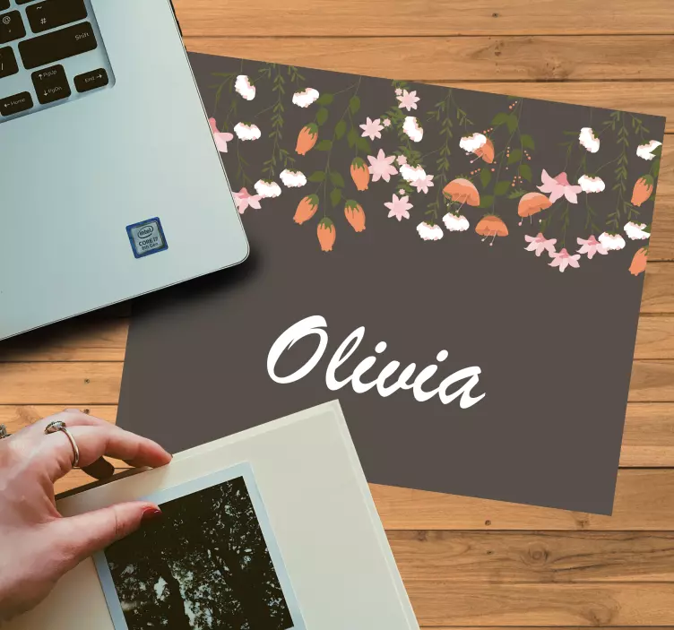 Mouse pad com nome design floral personalizado - TenStickers