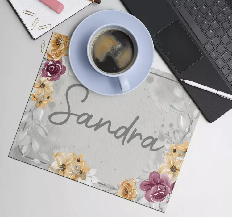 Mouse pad com nome floral personalizado floral - TenStickers