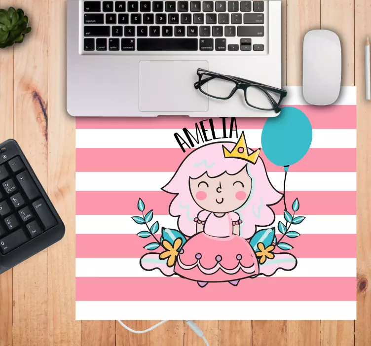 Mouse pad com nome ilustração de princesa fofa - TenStickers