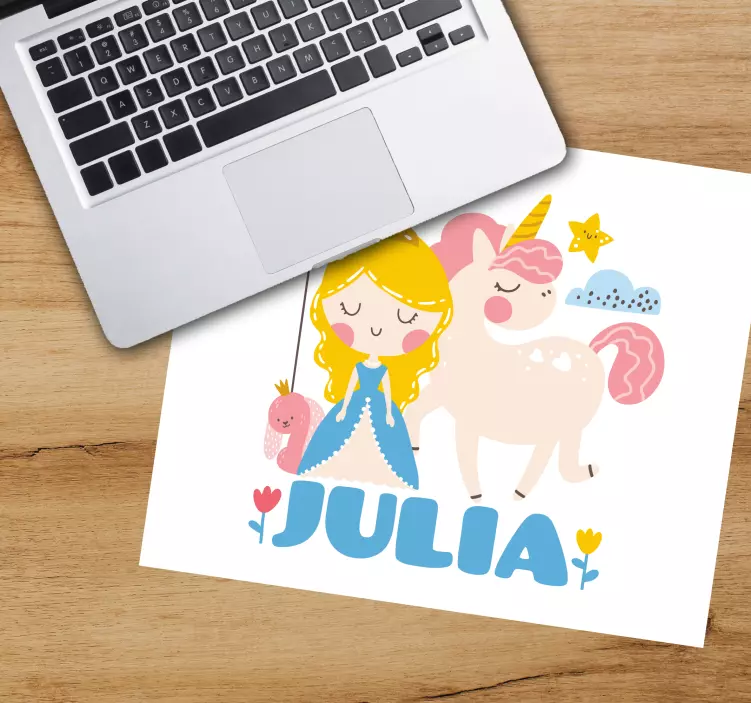 Mouse pad com nome princesa e unicórnio - TenStickers