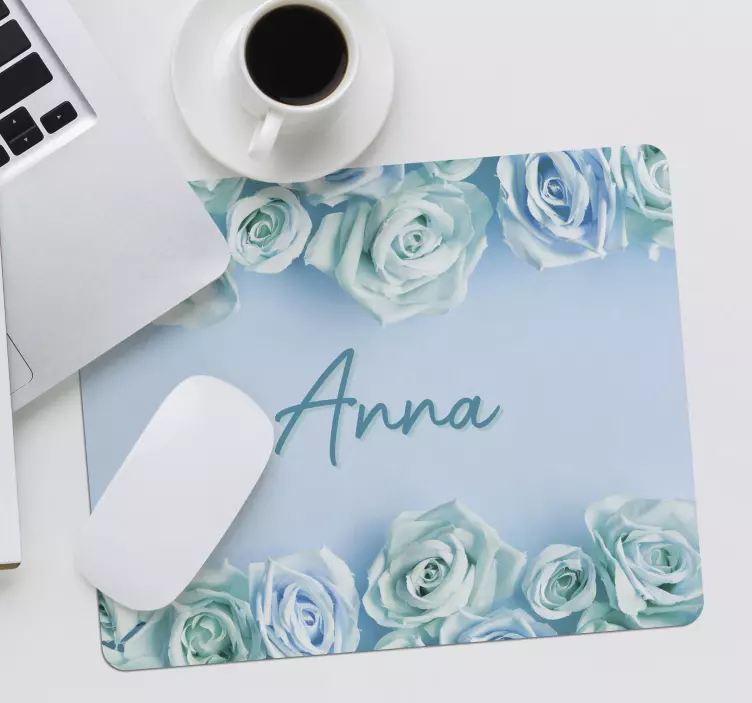 Mouse pad com nome rosas azuis elegantes - TenStickers
