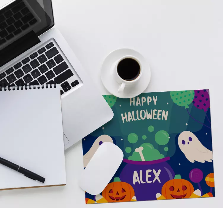 Mouse pad com nome saudação temática de halloween - TenStickers