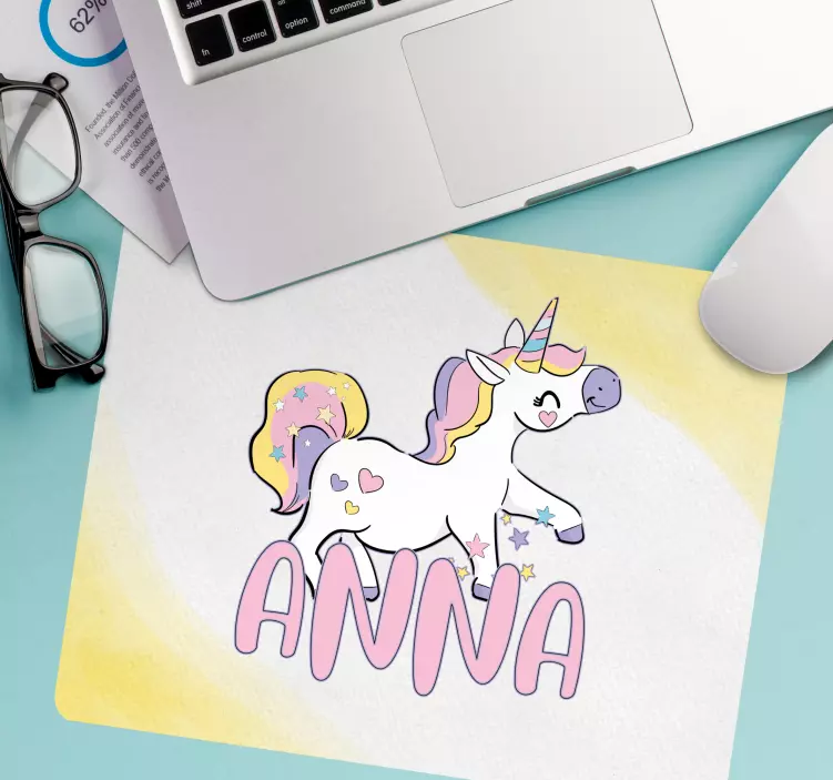 Mouse pad com nome tema de unicórnio personalizado - TenStickers
