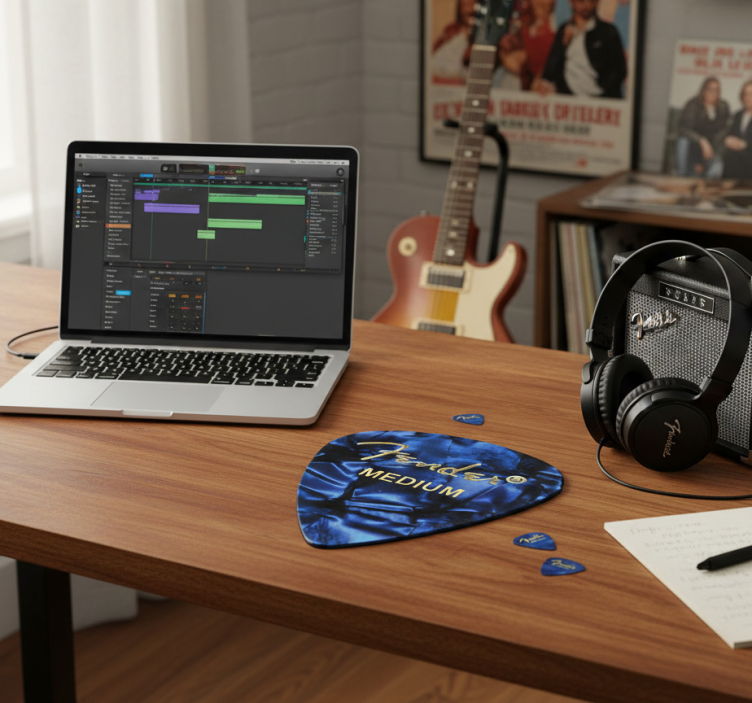 Mouse pad com palheta de guitarra fender azul - TenStickers