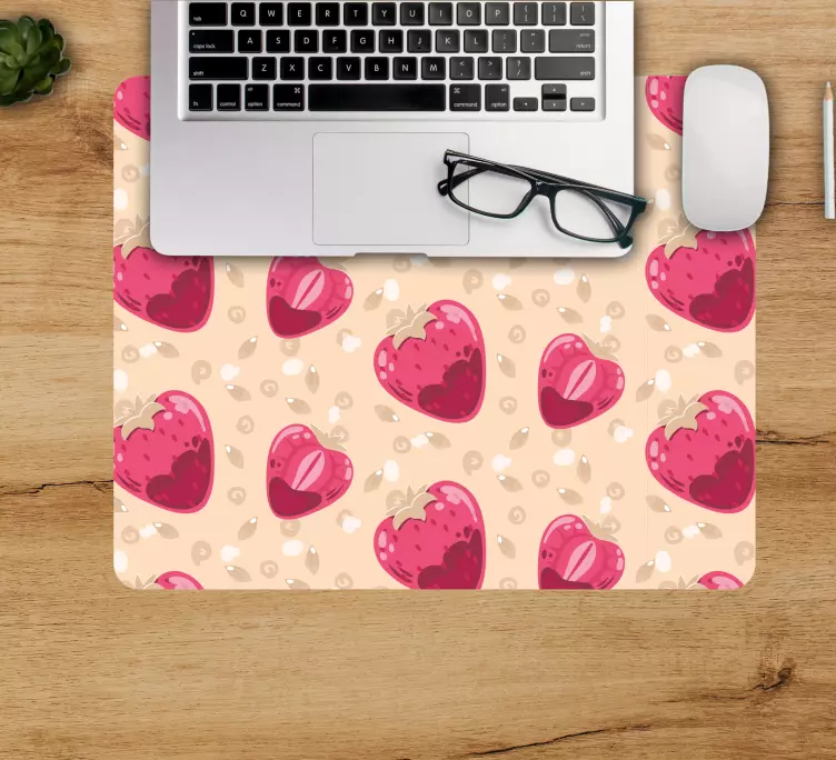 Mouse pad com texturas e padrões corações de morango fofos - TenStickers