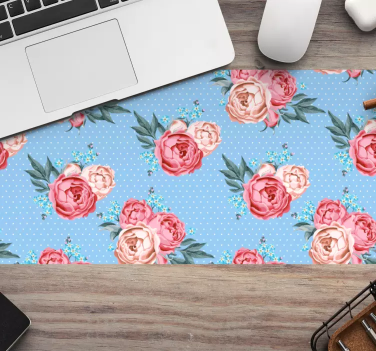 Mouse pad com texturas e padrões fundo azul floral - TenStickers