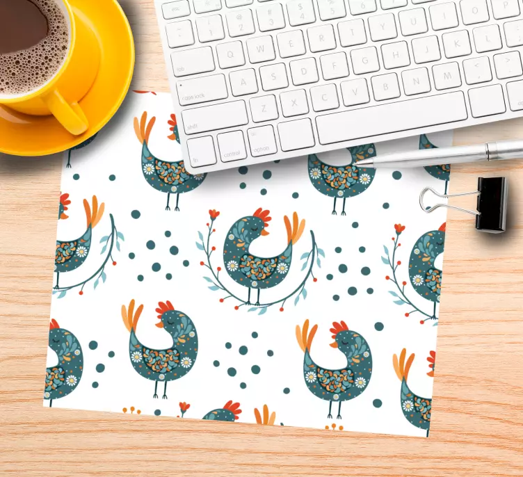 Mouse pad com texturas e padrões galo floral encantador - TenStickers