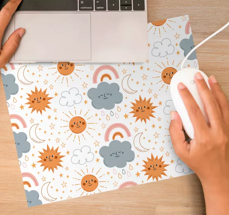 Mouse pad com texturas e padrões sol e nuvens alegres - TenStickers