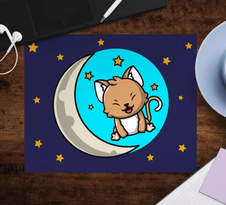 Mouse pad de anime gato fofo na lua - TenStickers