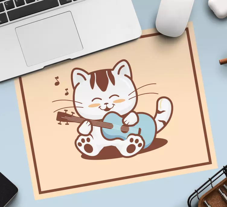 Mouse pad de gaming gato fofo tocando violão - TenStickers