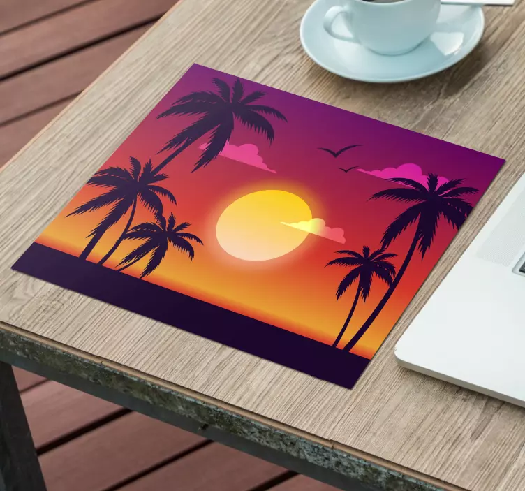 Mouse pad de gaming silhueta de palma ao pôr do sol - TenStickers