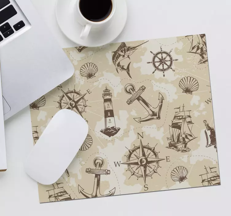 Mouse pad mapa mundo com elementos de bússola náutica - TenStickers